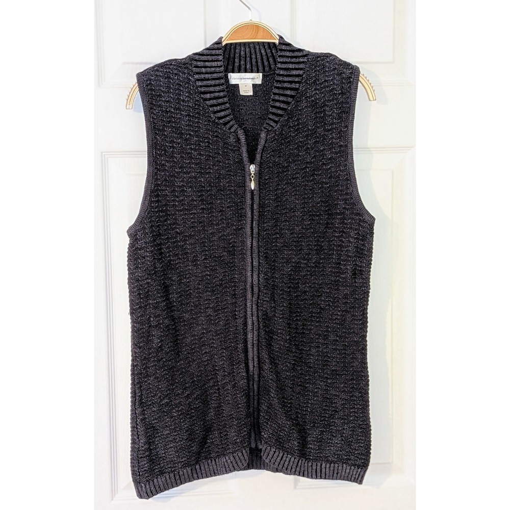 Christopher Banks Womens Knit Vest Sleeveless Full Zip Up Collared Top M NWOT